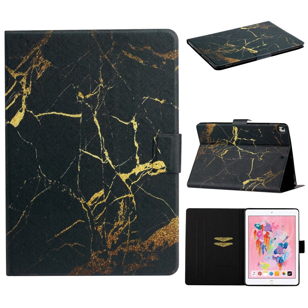 iPad 10.2" (2021 / 2020 / 2019) Leather Case w. Stand & Card Holder - Black Marble