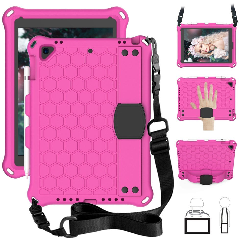 iPad (2018) / iPad (2017) / iPad Air / iPad Air 2 Kids Case w. Shoulder Strap - Beehive Pattern - Pink