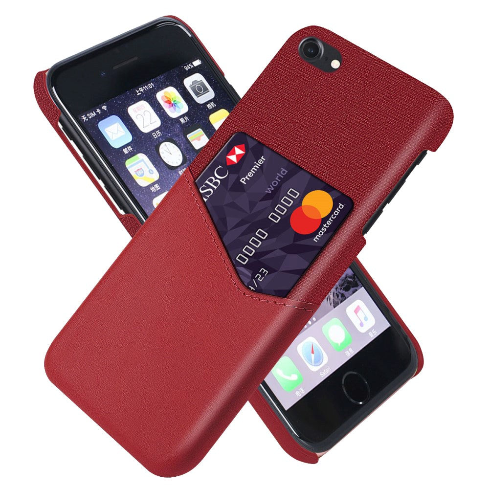 iPhone SE (2022/2020)/8/7 Leather & Textile Case w. Short pocket - Red