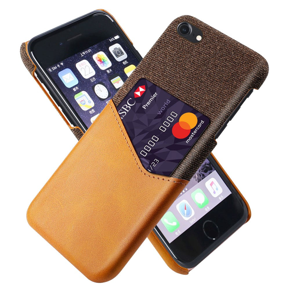 iPhone SE (2022/2020)/8/7 Leather & Textile Case w. Short pocket - Brown