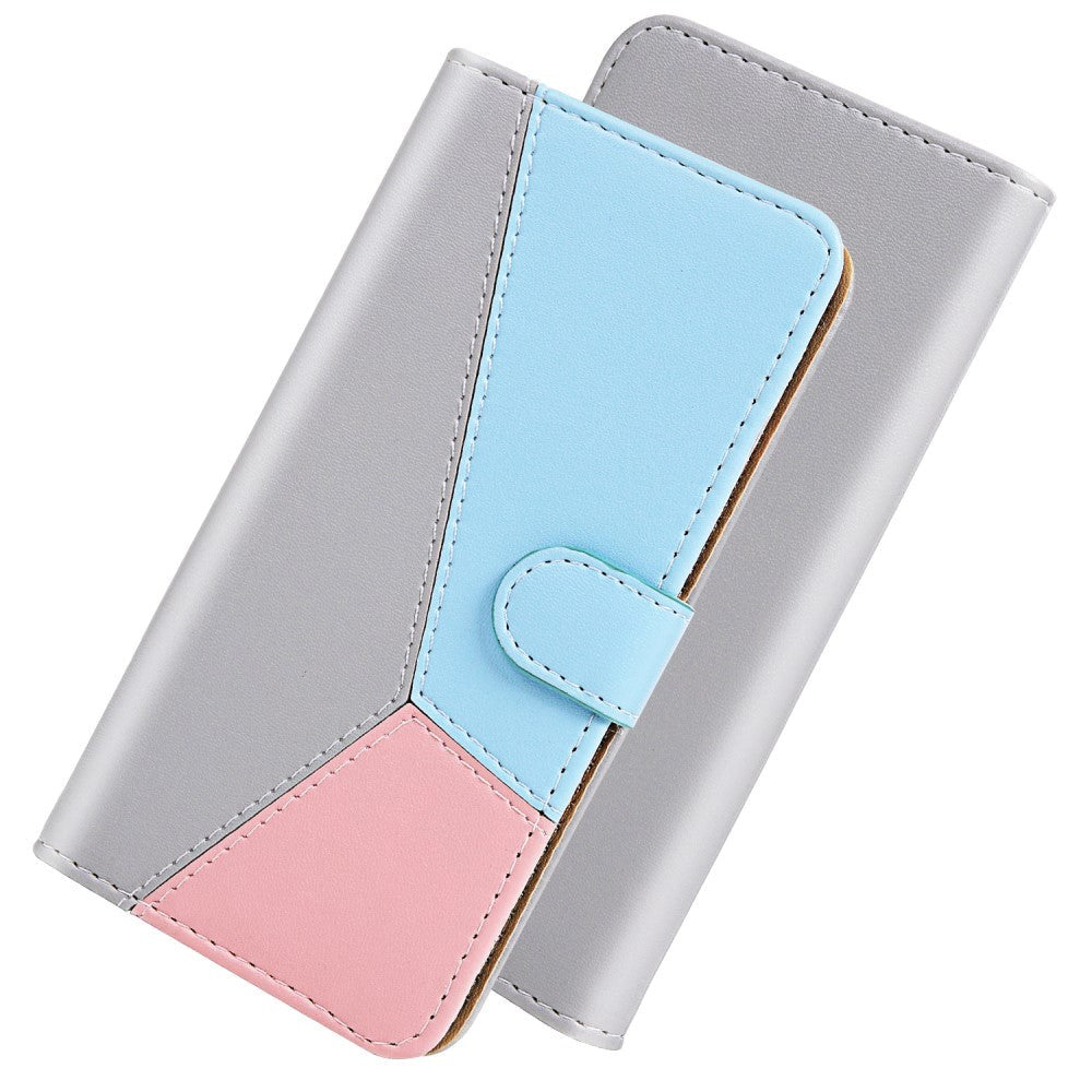 iPhone SE (2022 / 2020) / 8 / 7 Three Piece Leather Wallet Case - Blue / Gray / Pink