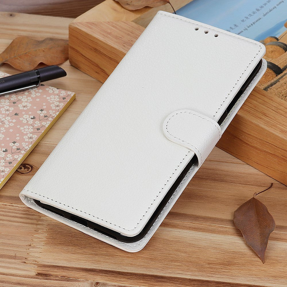 iPhone 12 / 12 Pro Litchi Leather Wallet Case - White