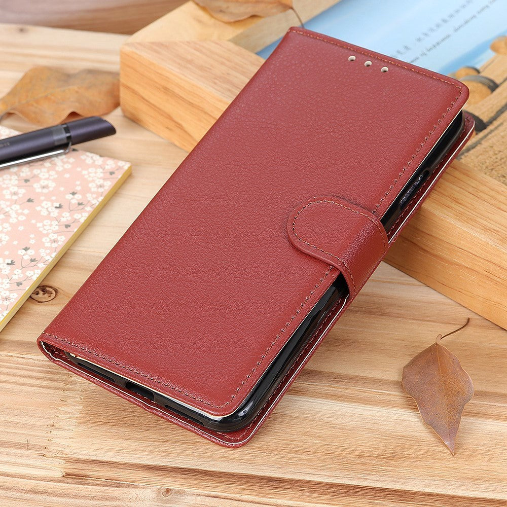 iPhone 12 / 12 Pro Litchi Leather Wallet Case - Brown