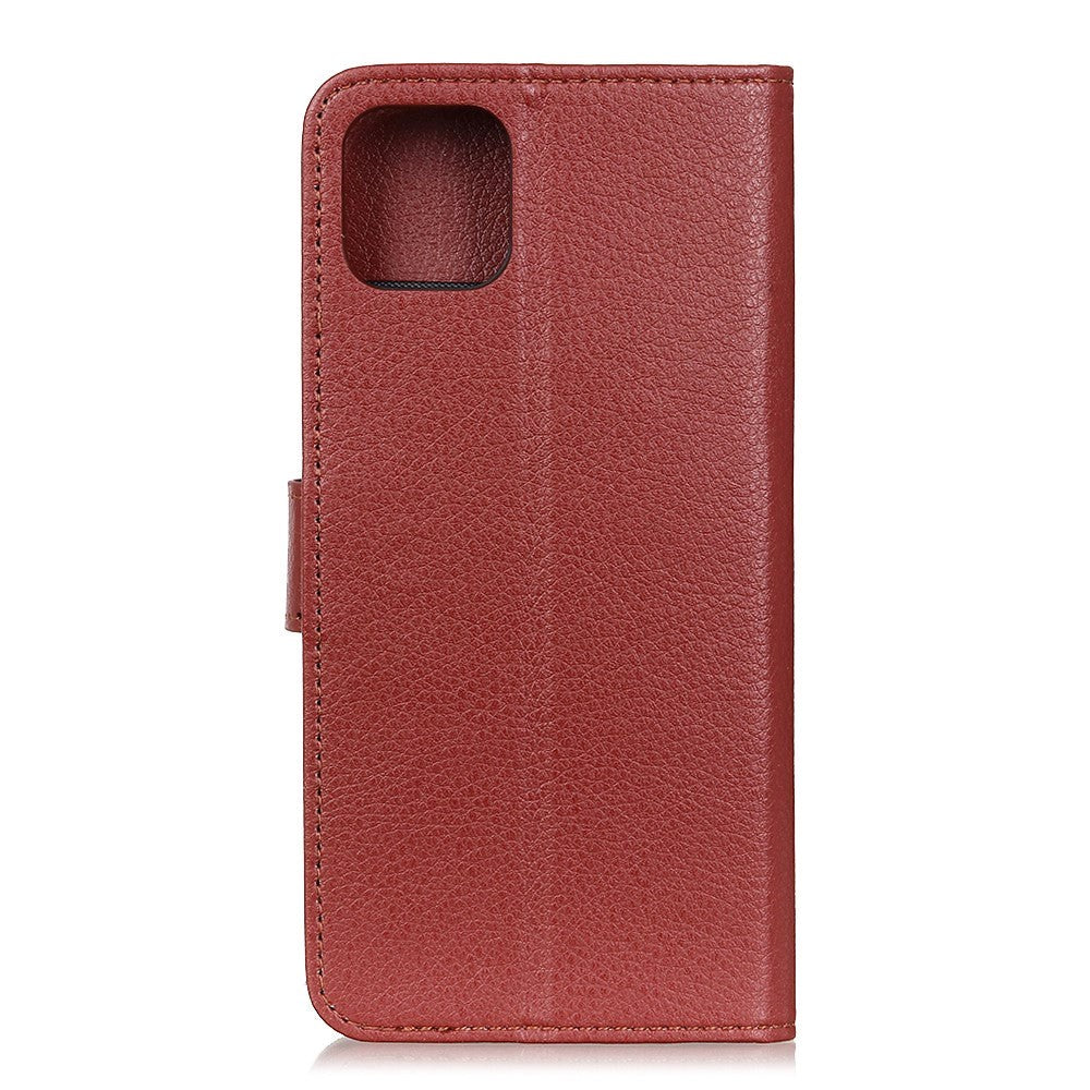 iPhone 12 / 12 Pro Litchi Leather Wallet Case - Brown