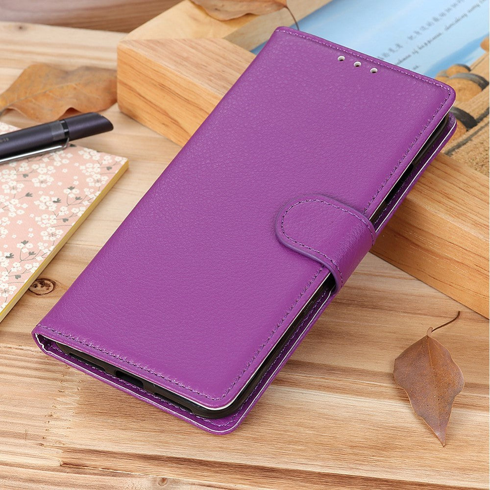 iPhone 12 / 12 Pro Litchi Leather Wallet Case - Purple