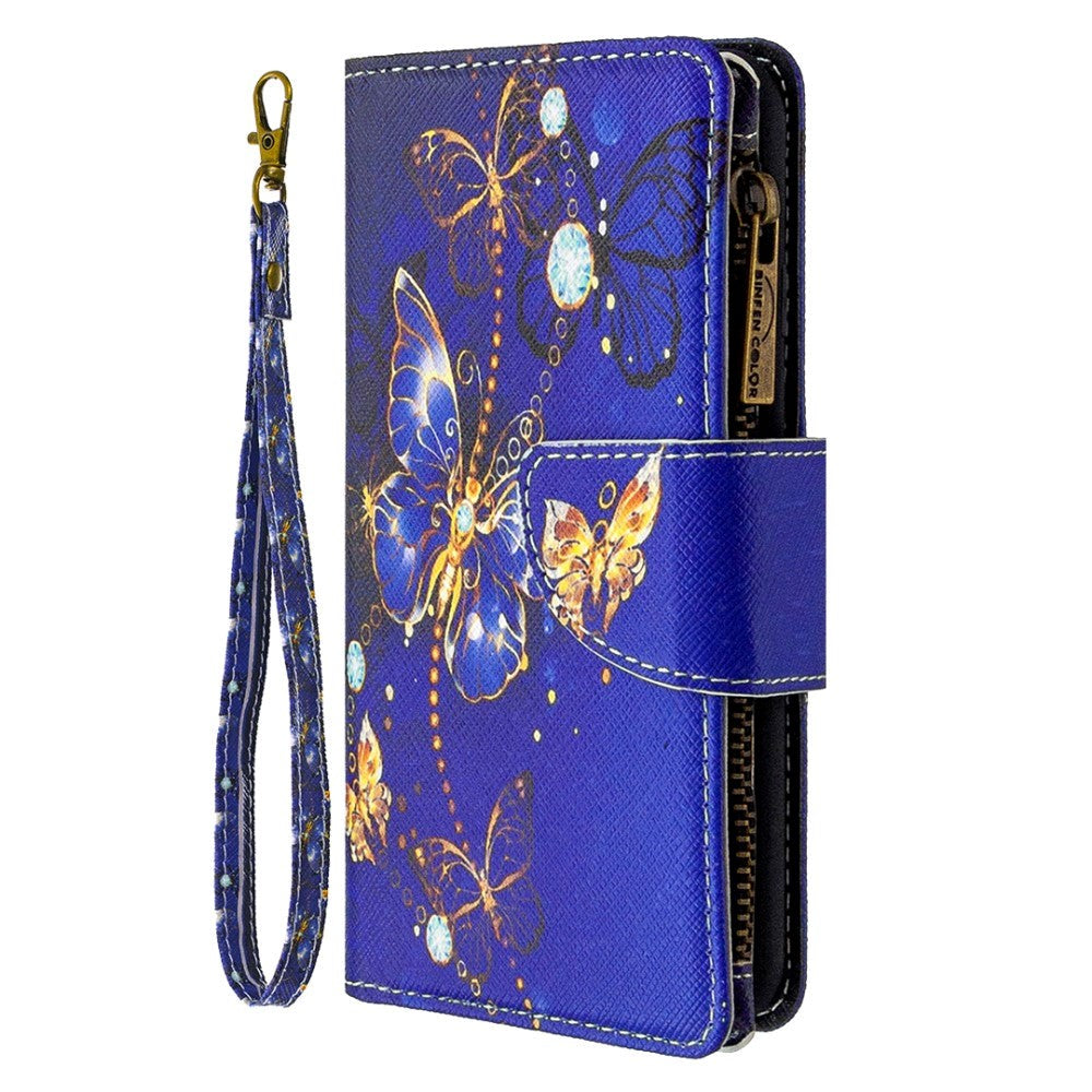 iPhone 6 / 6s Leather Case w. Large Wallet - Gold Butterfly