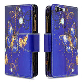 iPhone 6 / 6s Leather Case w. Large Wallet - Gold Butterfly