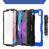 iPad Pro 12.9" (2022 / 2021 / 2020 / 2018) Tough Case w. Protective Film, Holder & Shoulder Strap - Black / Blue