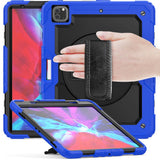 iPad Pro 12.9" (2022 / 2021 / 2020 / 2018) Tough Case w. Protective Film, Holder & Shoulder Strap - Black / Blue