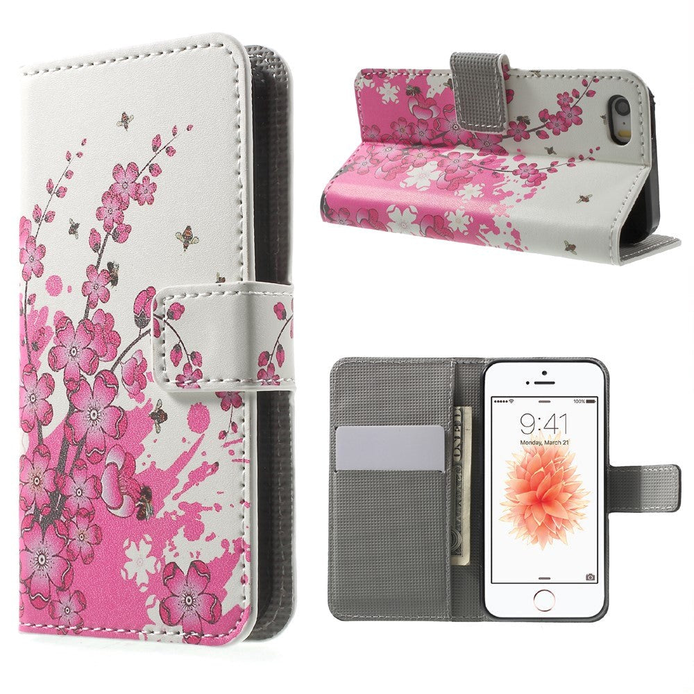 iPhone SE / 5 / 5s Wallet Case Flowers Pink/White