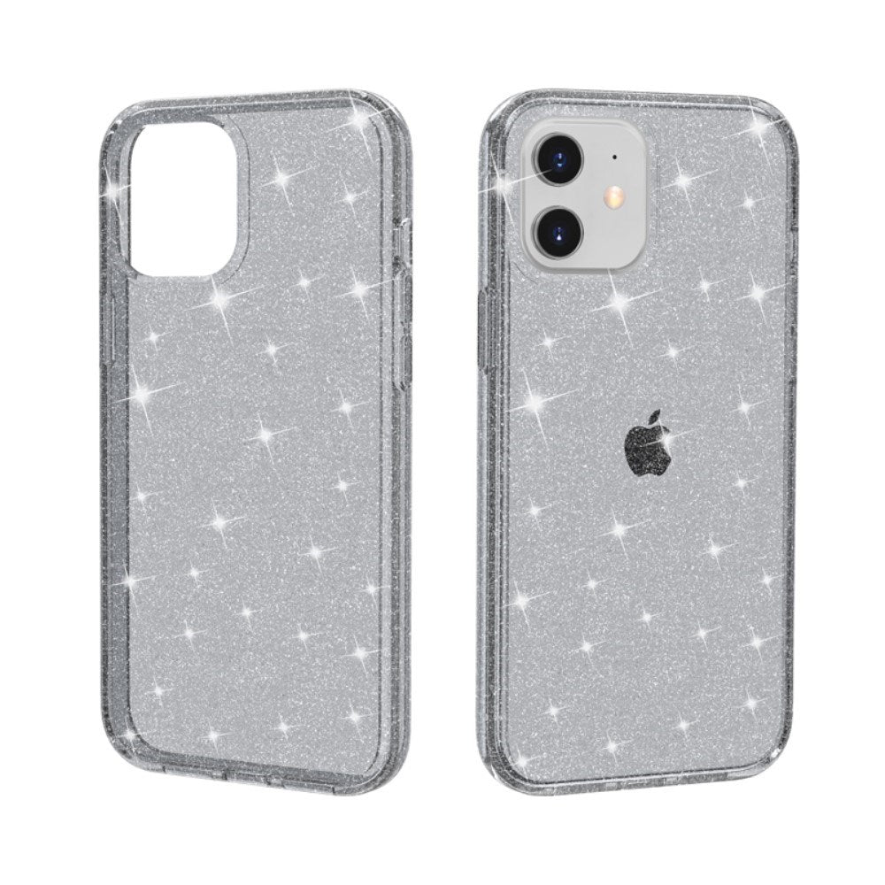 iPhone 12 Mini Hybrid Plastic Case w. Glitter - Transparent / Gray