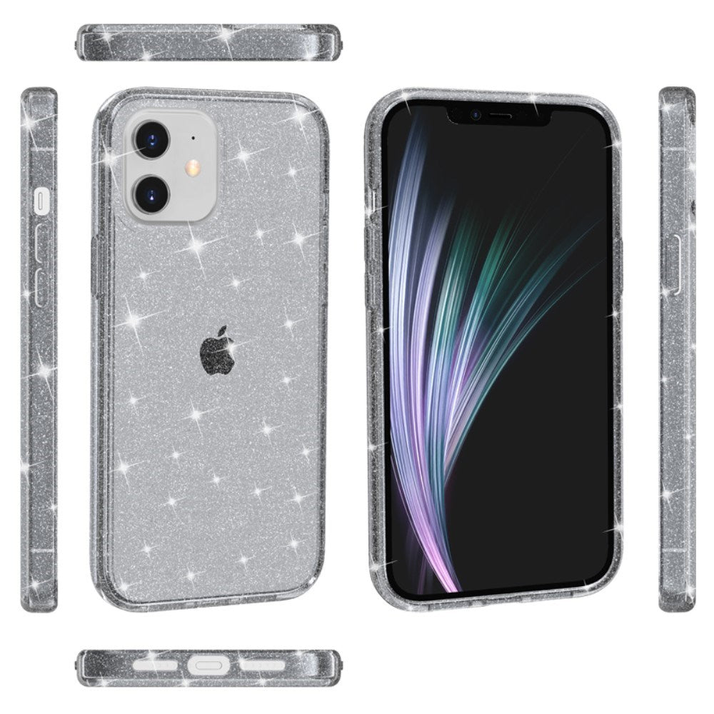 iPhone 12 Mini Hybrid Plastic Case w. Glitter - Transparent / Gray