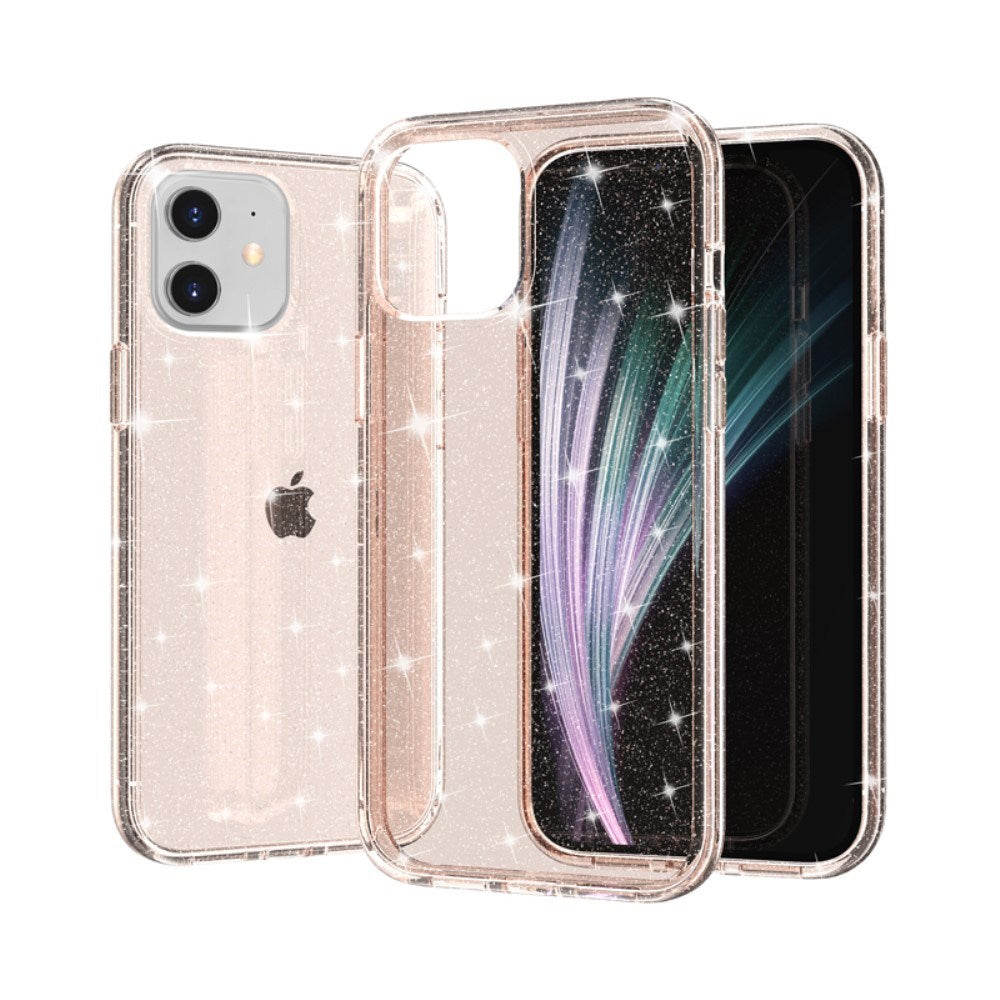 iPhone 12 Mini Hybrid Plastic Case w. Glitter - Transparent / Pink