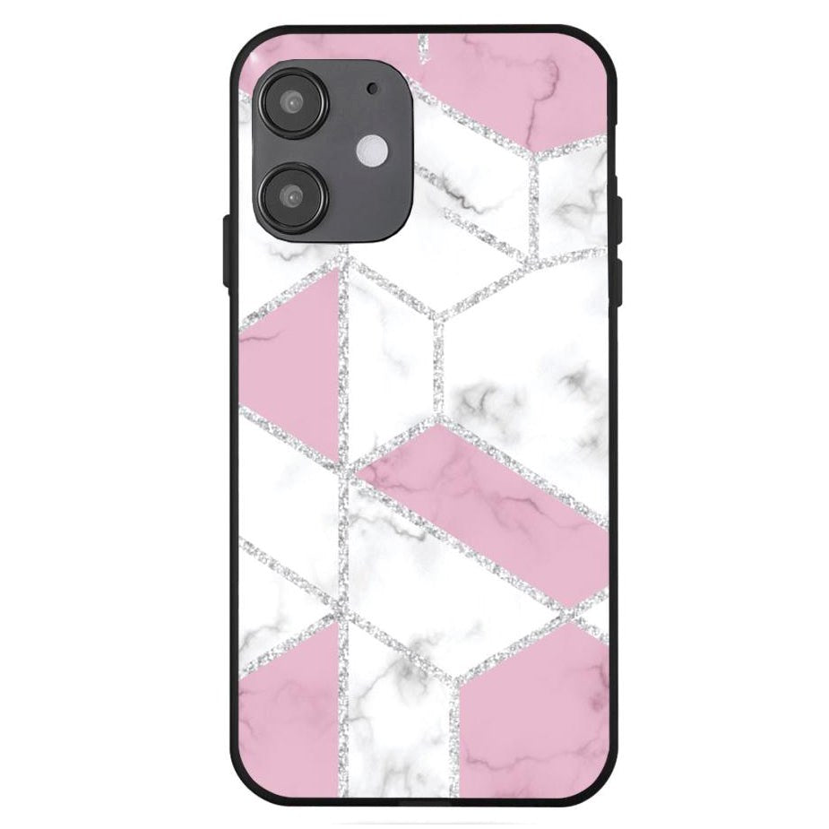 iPhone 12 Mini Case with Print - Pink / White Marble