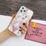 iPhone 12 / 12 Pro Plastic Case - Pink / White Marble