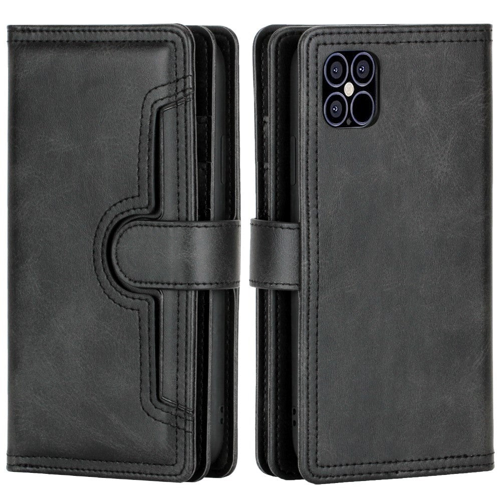 iPhone 12 / 12 Pro Leather Case w. Double Wallet - Black