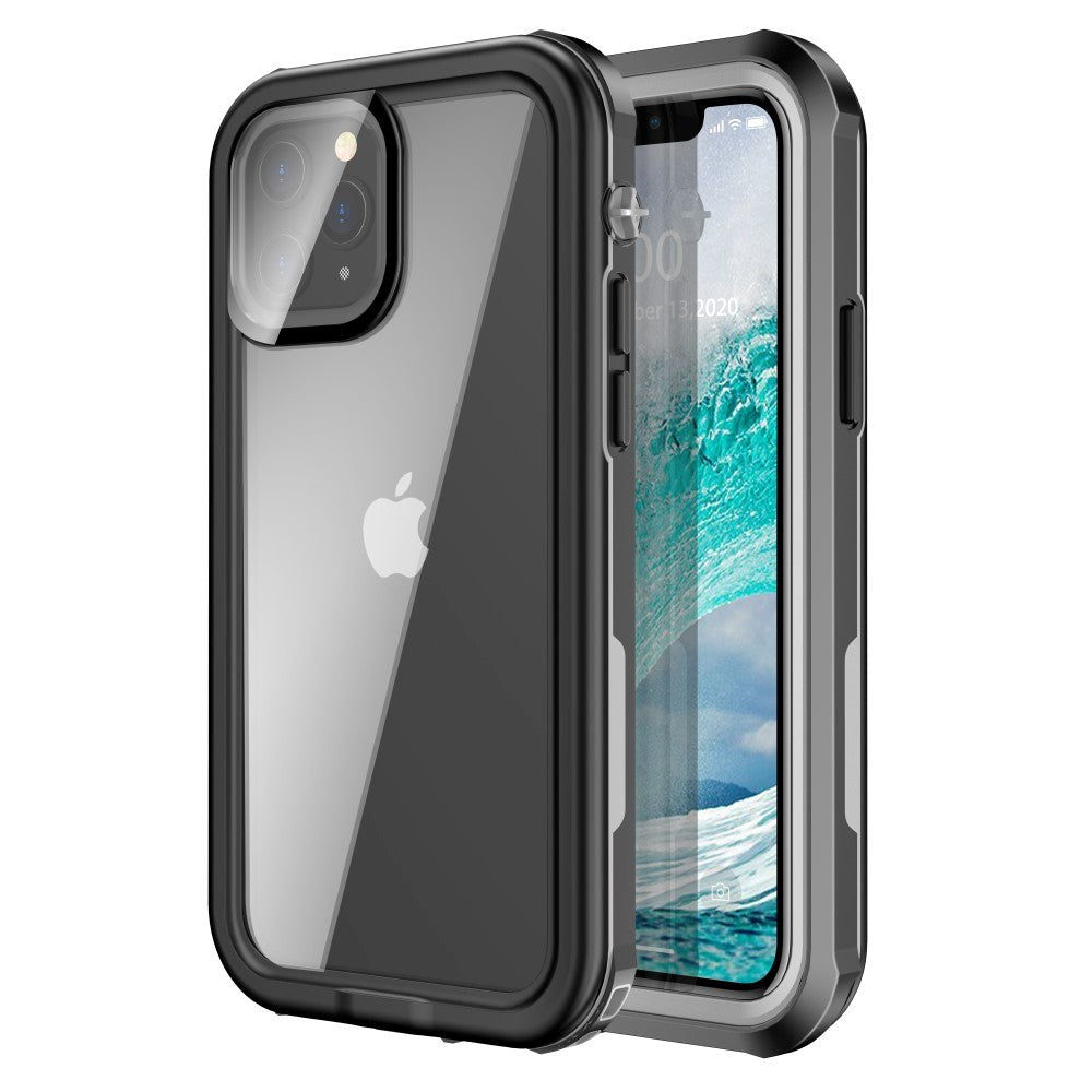 iPhone 12 Mini Waterproof Tough Case w. Screen Protector - Transparent / Black