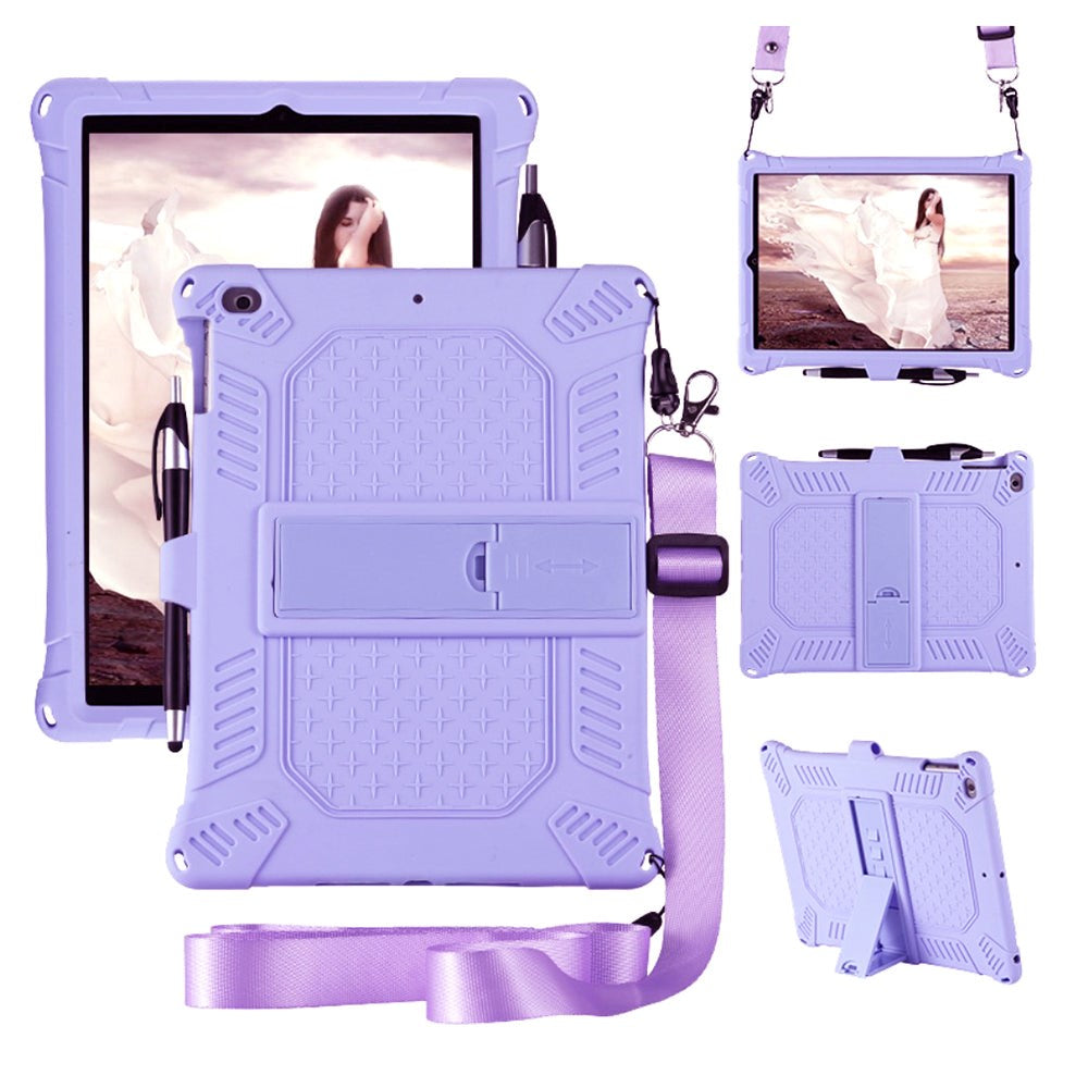 iPad 9.7" (2017 / 2018) Rubber Tough Case w. Stand, Penholder & Shoulder Strap - Purple