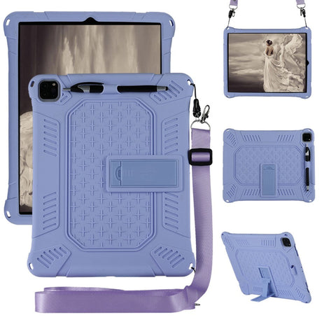 iPad Pro 12.9" (2022 / 2021 / 2020 / 2018) Rubber Tough Case w. Stand, Penholder & Shoulder Strap - Purple