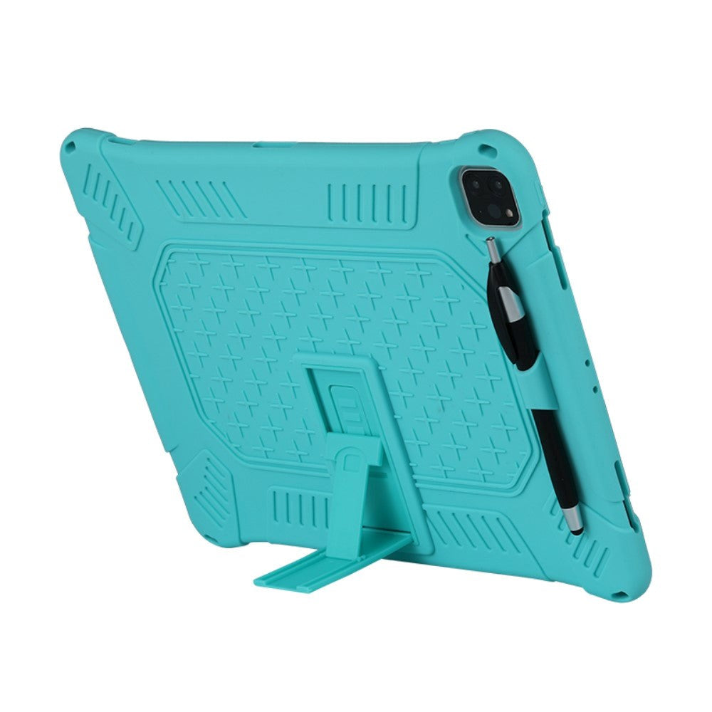 iPad Pro 12.9" (2021 / 2020 / 2018) Rubber Tough Case w. Stand, Penholder & Shoulder Strap - Cyan