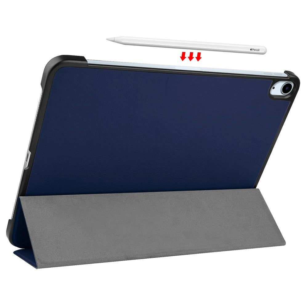 EIDERWOOD iPad Air 10.9-11" (2024-2020) Litchi Tri-Fold Leather Case - Dark Blue