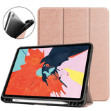 iPad Air 10.9-11" (2024-2020) Litchi Tri-Fold Leather Case w. Apple Pencil Holder - Rose Gold