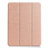 iPad Air 10.9-11" (2024-2020) Litchi Tri-Fold Leather Case w. Apple Pencil Holder - Rose Gold