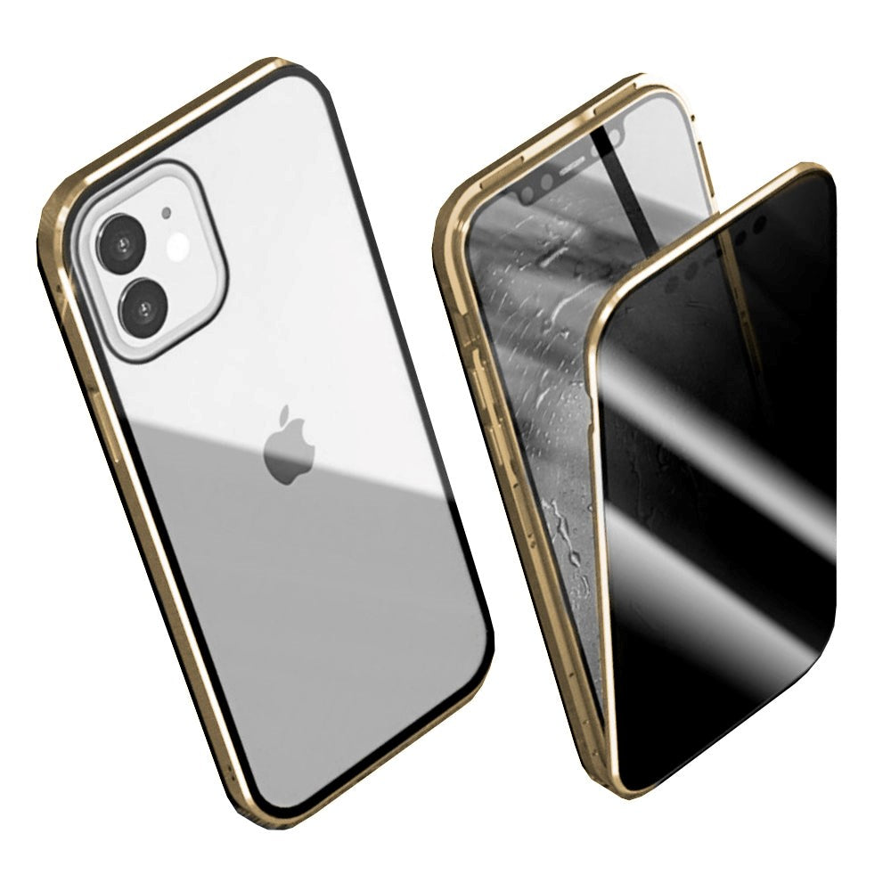 iPhone 12 / 12 Pro Magnetic Case w. Privacy, Glass Back and Front - Gold