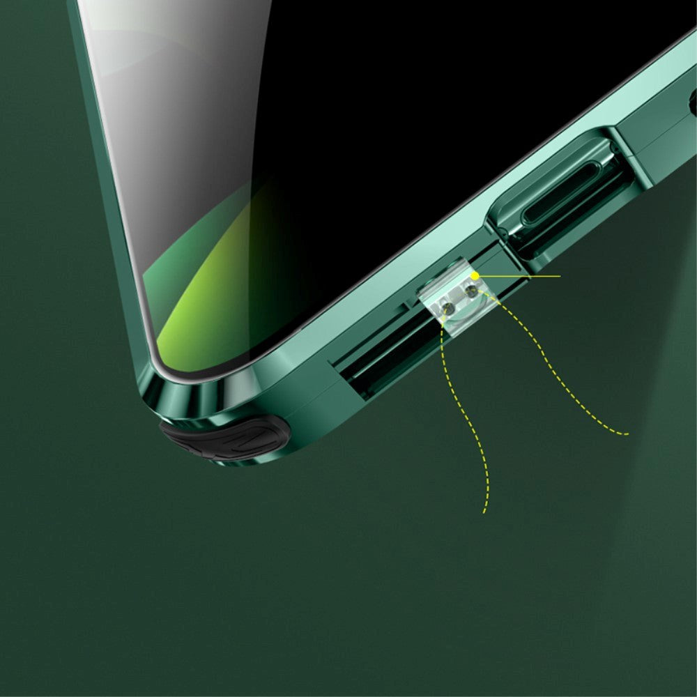 iPhone 12 Pro Magnetic Case w. Privacy Glass Back and Front and Locking Function - Green