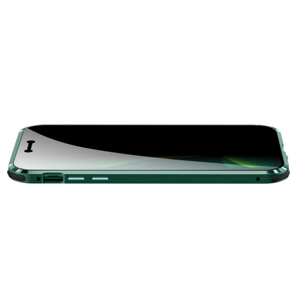 iPhone 12 Pro Magnetic Case w. Privacy Glass Back and Front and Locking Function - Green