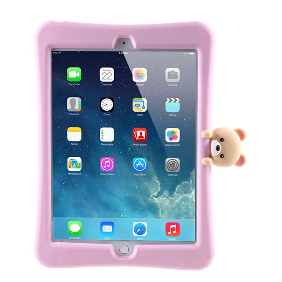 PEPKOO iPad 10.2" (2021 / 2020 / 2019) Kids Case w. Stand & Bear - Pink / Beige