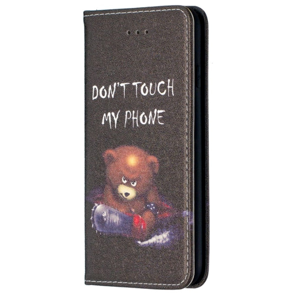 iPhone SE (2022/2020)/8/7 Leather Wallet Case & Stand Mode - "Don't Touch My Phone" Bear