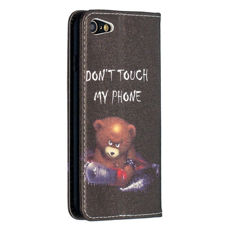 iPhone SE (2022/2020)/8/7 Leather Wallet Case & Stand Mode - "Don't Touch My Phone" Bear