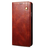 iPhone 13 Top Button Leather Wallet Case - Brown