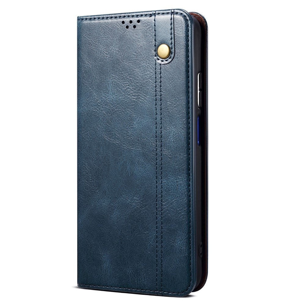 iPhone 13 Top Button Leather Wallet Case - Blue