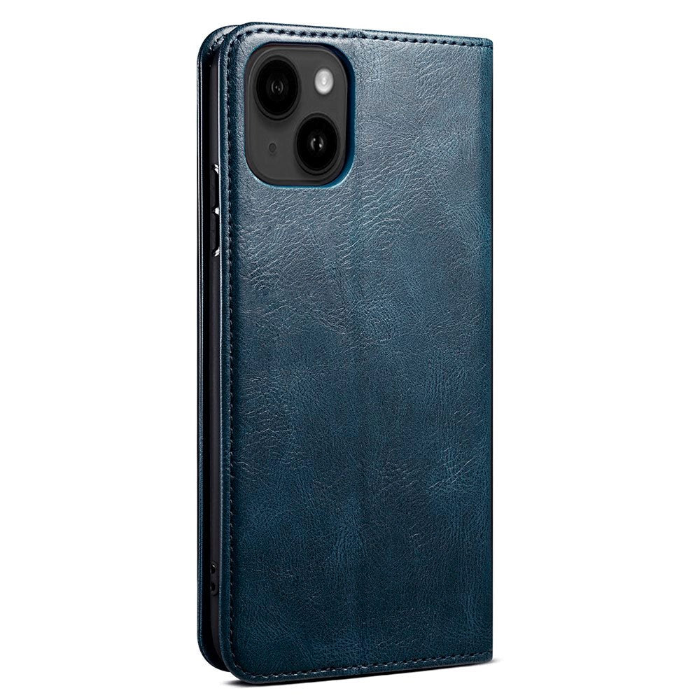 iPhone 13 Top Button Leather Wallet Case - Blue