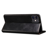 iPhone 13 Mini Top Button Leather Wallet Case - Black