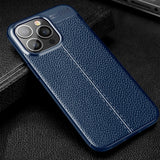 iPhone 13 Pro Flexible Plastic Case Litchi Texture - Blue