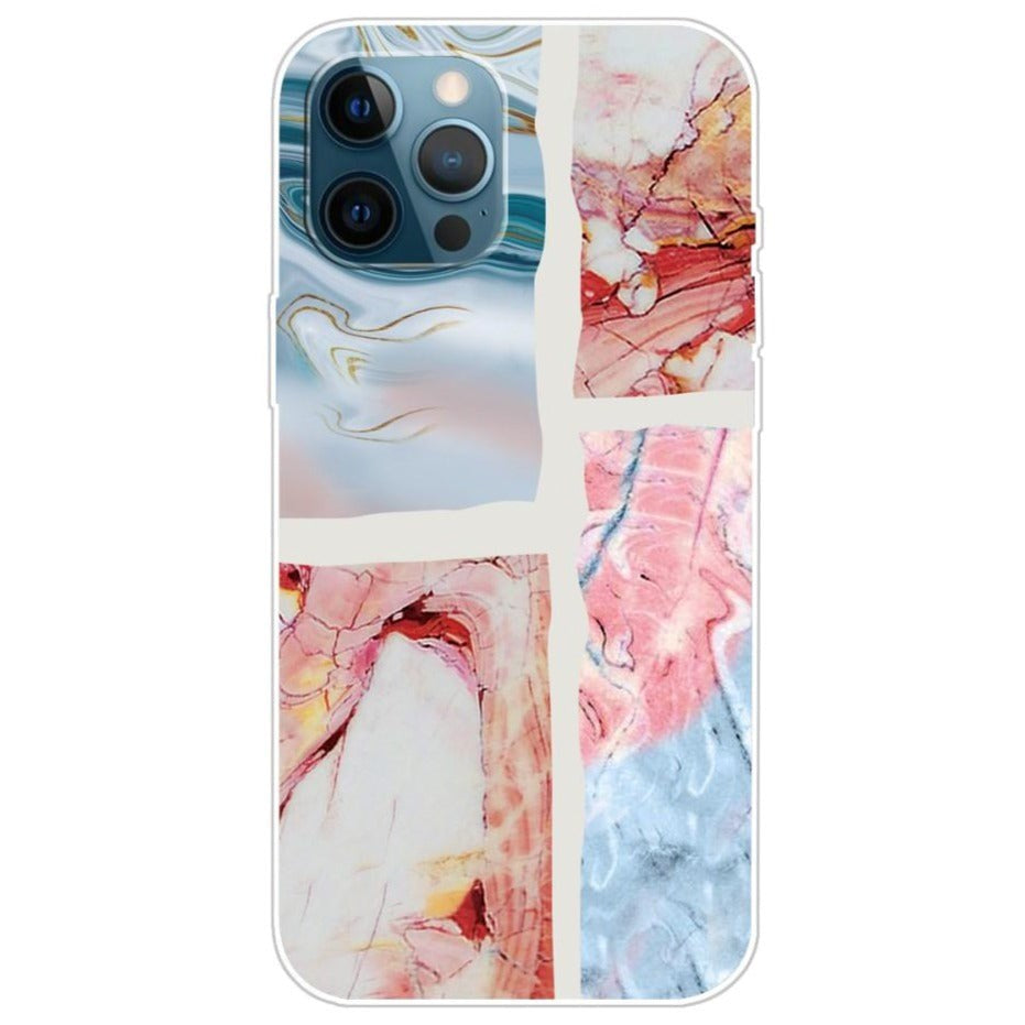 iPhone 13 Pro Flexible Plastic Case - Light Blue / Pink Marble