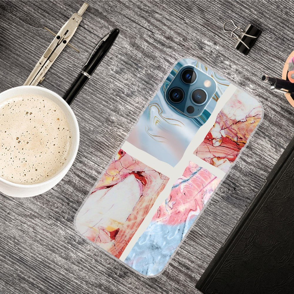 iPhone 13 Pro Flexible Plastic Case - Light Blue / Pink Marble