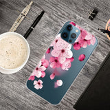 iPhone 13 Pro Flexible Transparent Plastic Case - Transparent / Pink Flowers