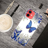 iPhone 13 Mini Flexible Transparent Plastic Case - Transparent / Blue Butterflies