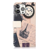 iPhone 13 Pro Leather Wallet Case - Eiffel Tower & Feathers