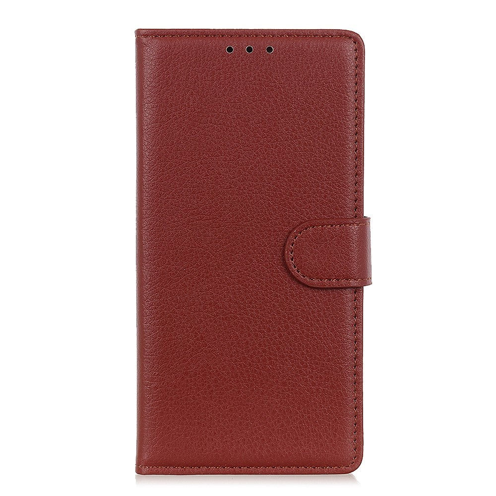 iPhone 13 Mini Litchi Leather Case with Wallet & Stand Function - Brown