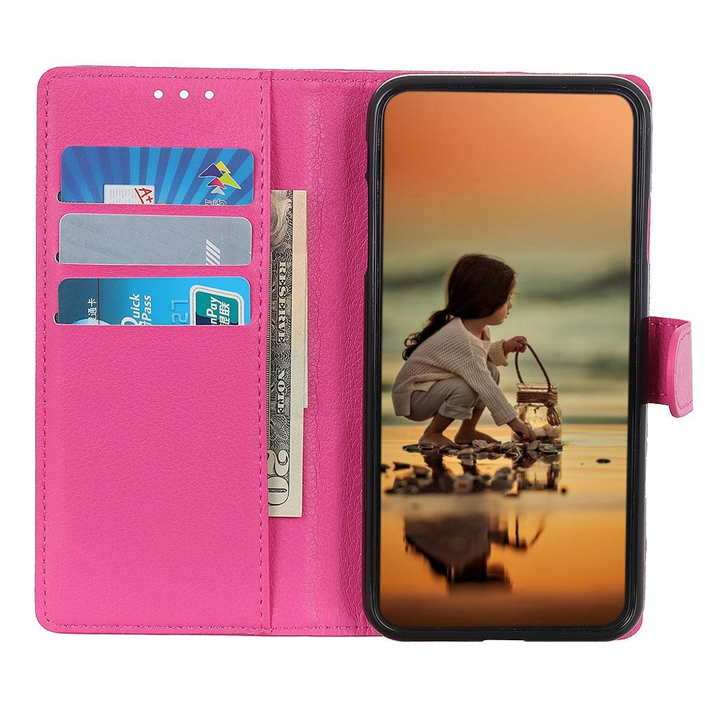 iPhone 13 Mini Litchi Leather Case with Wallet & Stand Function - Pink