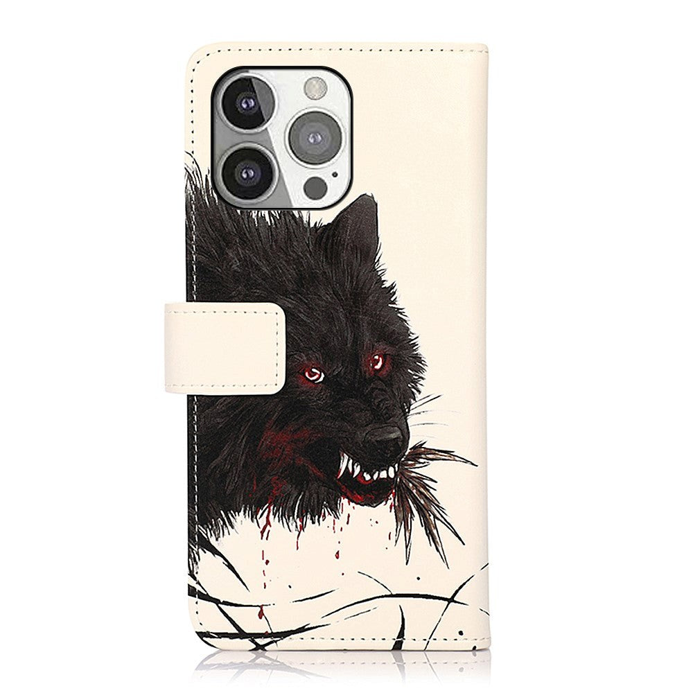 iPhone 13 Pro Leather Wallet Case - Bloody Wolf