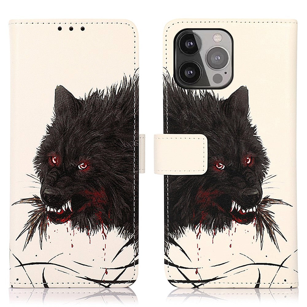 iPhone 13 Pro Max Leather Wallet Case - Bloody Wolf