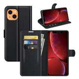 iPhone 13 Litchi Leather Wallet Case - Black