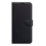 iPhone 13 Litchi Leather Wallet Case - Black