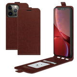 iPhone 13 Pro vertical Flip Leather Case w. Card Holder - Brown